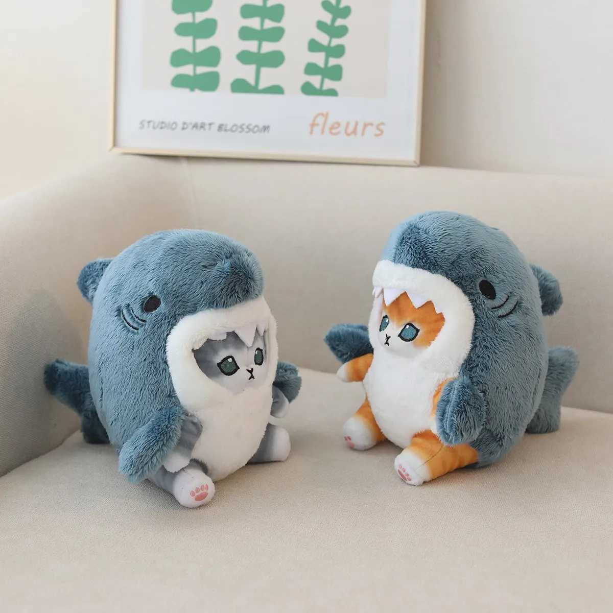 Cute Shark Cat Plush Creative Cosplay Sharks Doll Plush Stuffed Toy Kids Girls Boys Birthday Christmas Gift Room Home Decor C250925