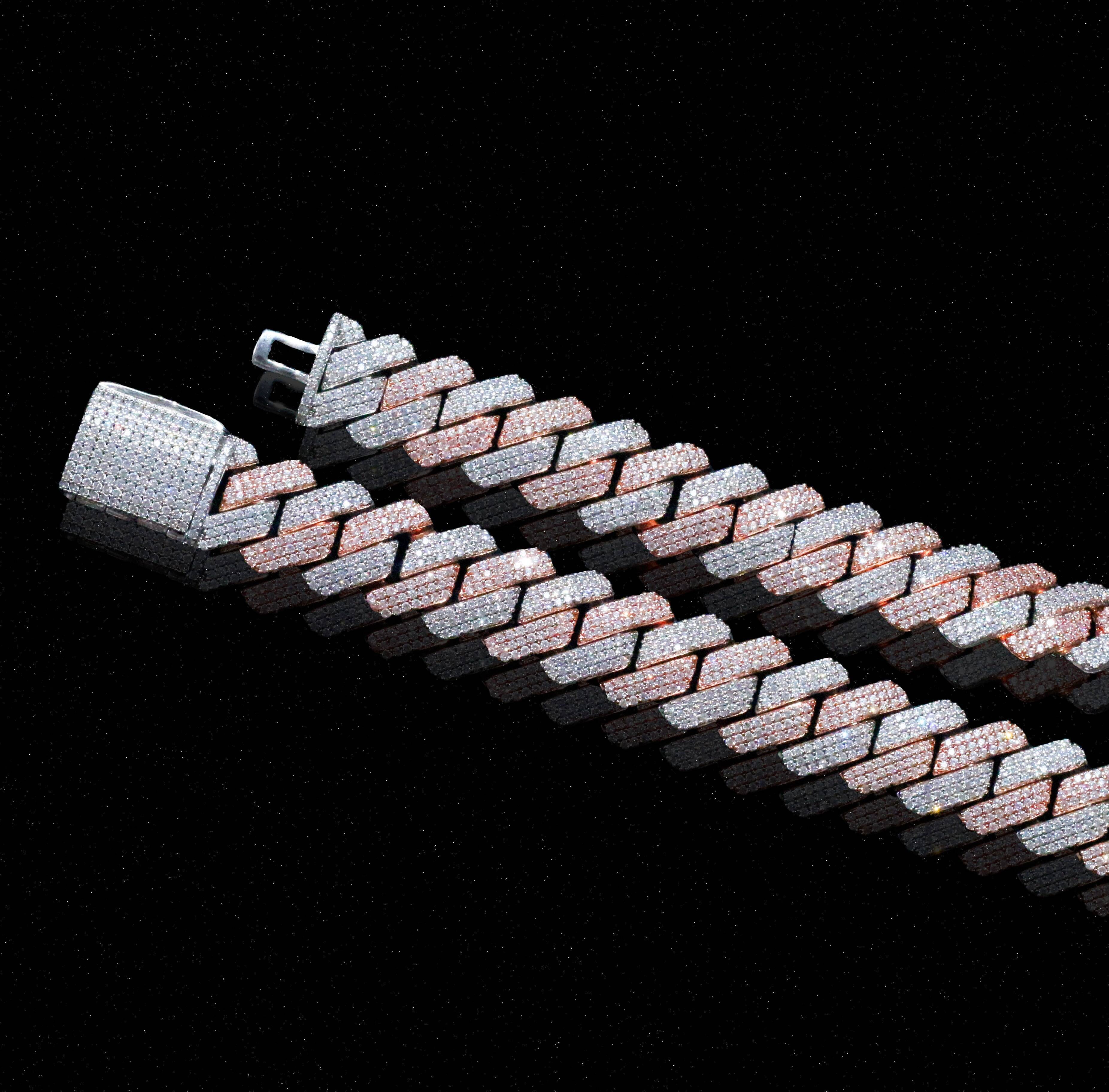 Hip Hop Jewelry 19mm Diamond Prong Cuban 2 Tone Whiterose Gold