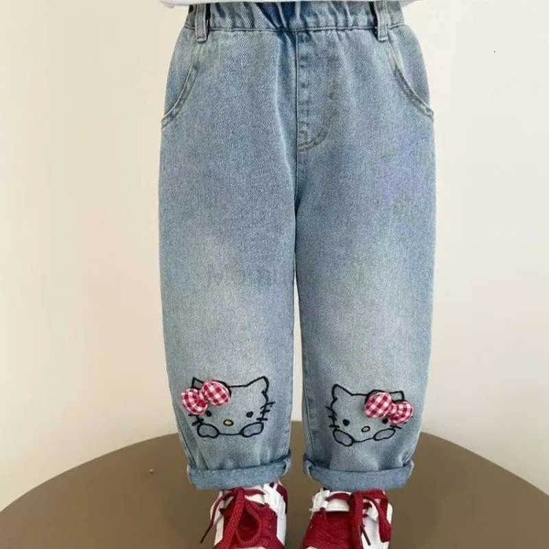 Sanrio Autumn Kawaii Hello Kitty Cute Cartoon Children Jeans Student Comfortable Warm Pants Loose Pants Birthday Gift for Kids L250925