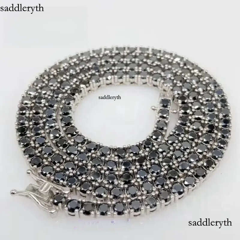 sterg sier GRA Certificated 3mm 4mm black moissanite chain pass dia tester hip hop tennis necklace