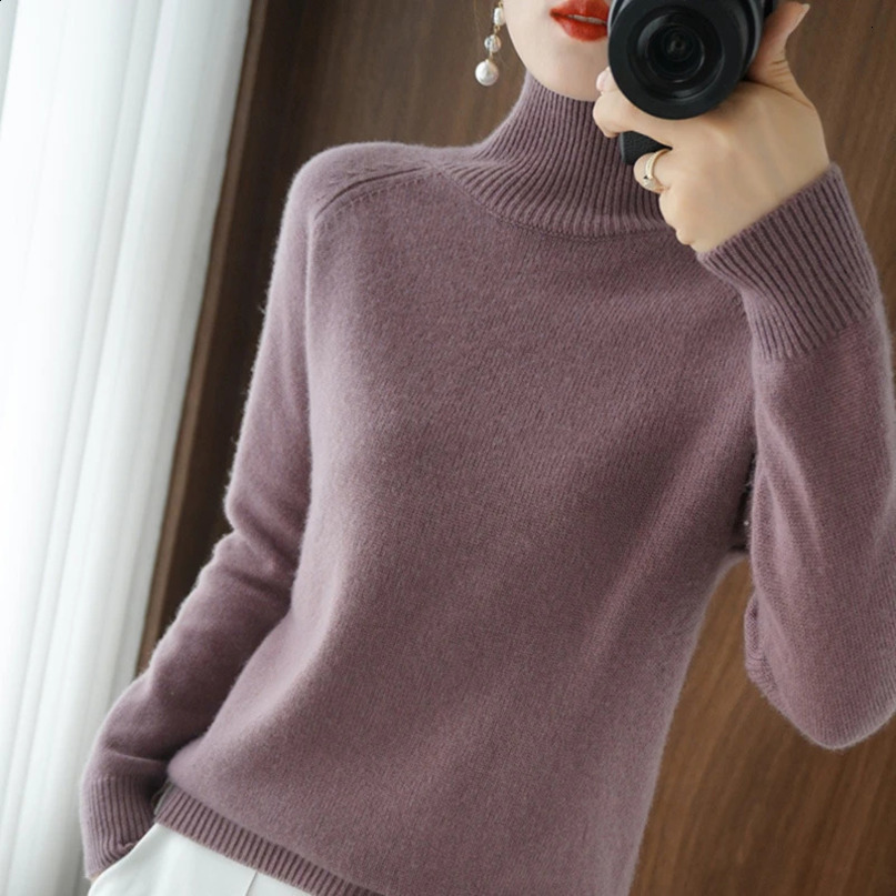 Women Autumn Winter Turtleneck Sweater Elegant Slim Solid Ribbed Knitted Cashmere Jumpers Female Long Sleeve Pullover Knitwear 240730