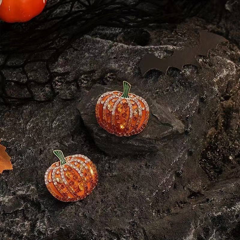 Personalized Creative Alloy Statement Rhinestone Pumpkin Earrings Light Luxury Fresh Style, Women's Cute Pumpkin Earrings