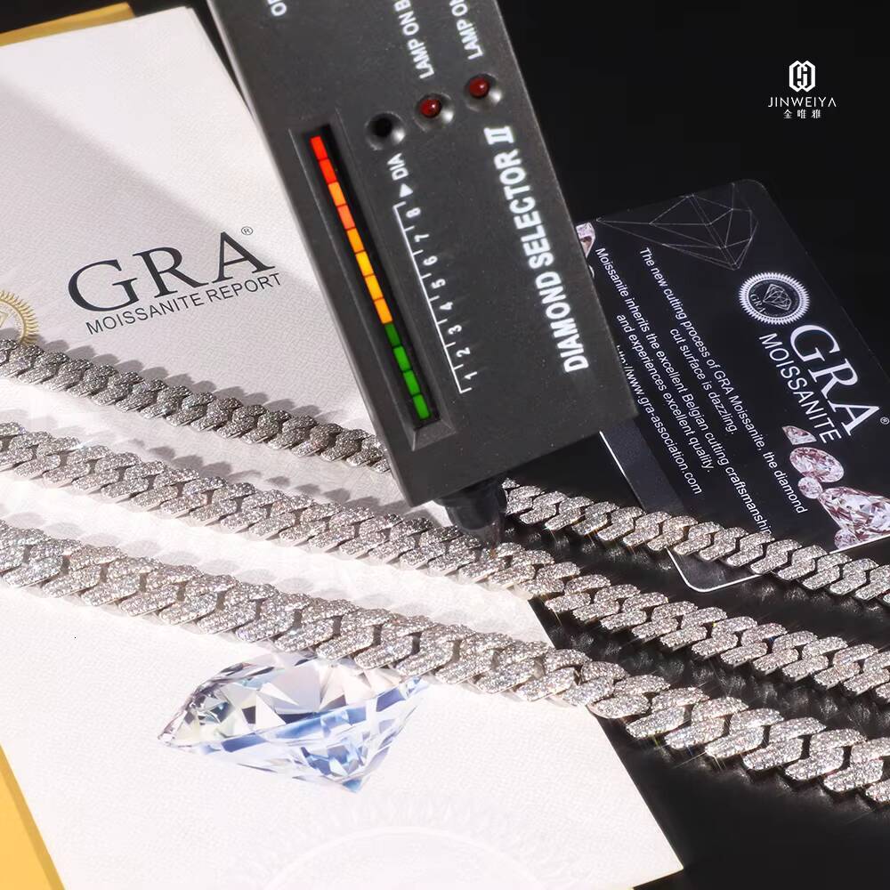 Hip Hop Jewelry Moissanite Necklace 8MM 10MM 12MM Wide Double Row S925 Silver VVS Grade Moissanite Iced Out Cuban Link Necklace