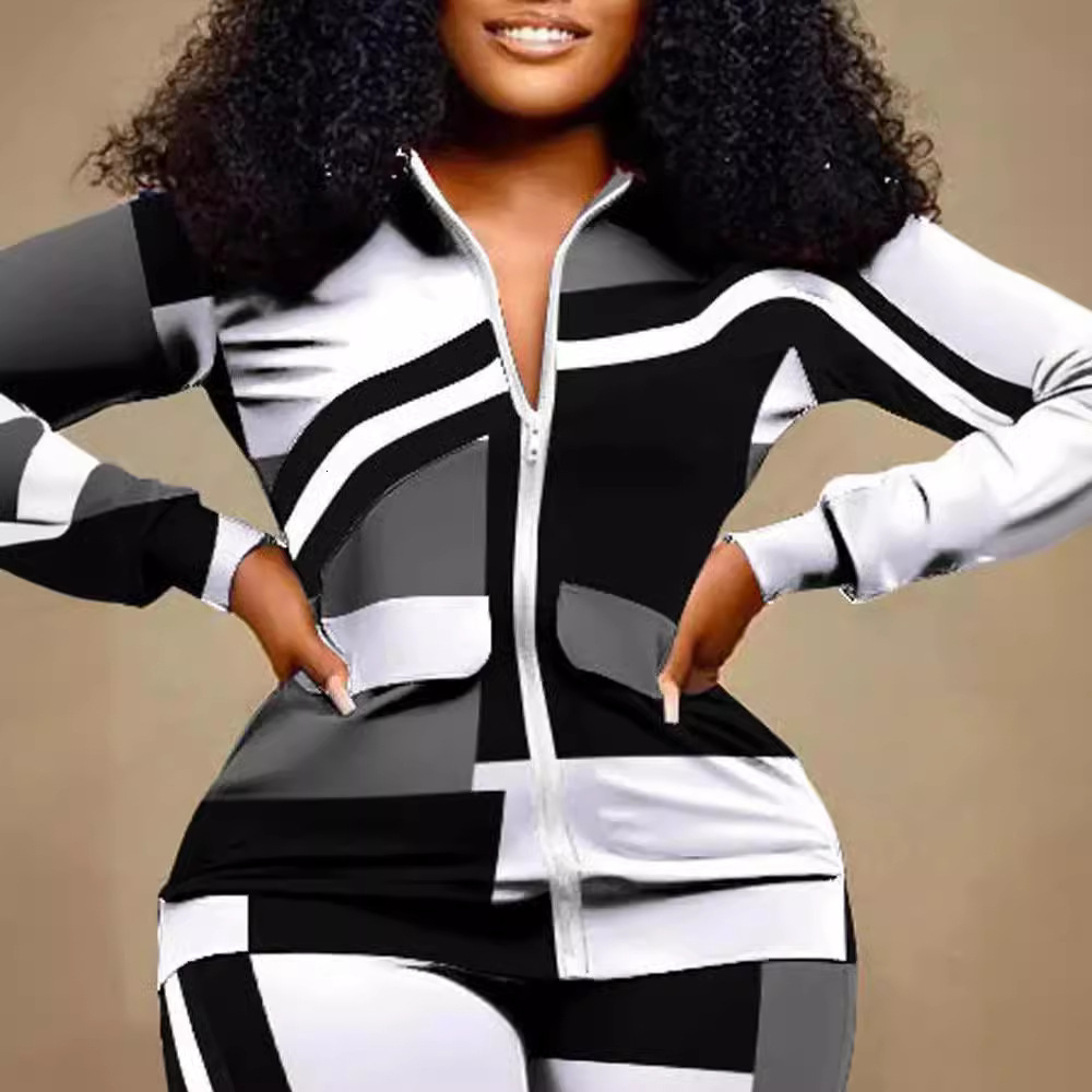 2024 Autumn Winter Women's Long Sleeve Zipper Slim Fit Pants Suit Neat