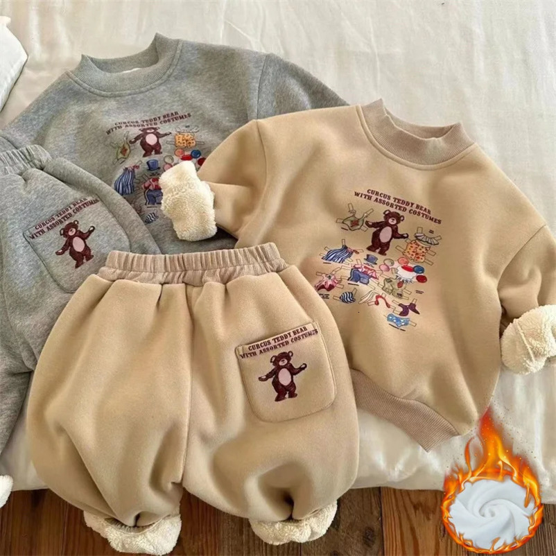 Boys Girls Padded Fashion Sets Children Autumn Winter Cartoon Suits Kids Casual SweatshirtPants 2Pcs Outfits Trend Clothing 250113