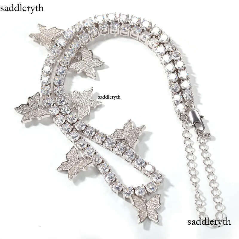 Fashion Butterfly Tennis Chain Necklace Mens Womens HIP HOP Jewelry Gold Sier Pink Iced Out Dia Chains Necklaces 12 7f 93