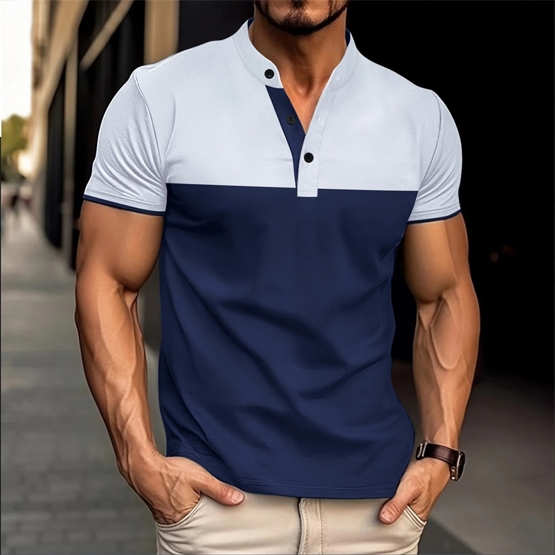 Color matching short sleeved polo shirt with collar for mens business T-shirt 241203