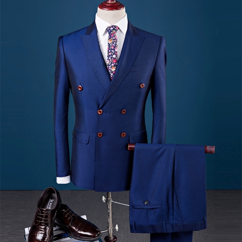 Men's Suits Blazers Men's Set 2-piece Double Chest Jacket Lapel Wedding Dress Formal Business Set 230406