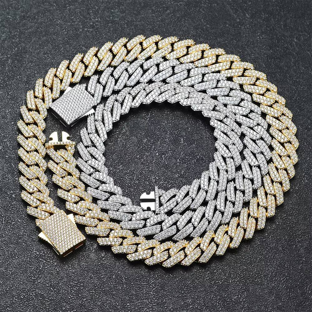 Hiphop Jewelry 14mm VVS Moissanite Diamond Bracelet S925 Sterling Silver Iced Out Miami Cuban Link Chain Necklace