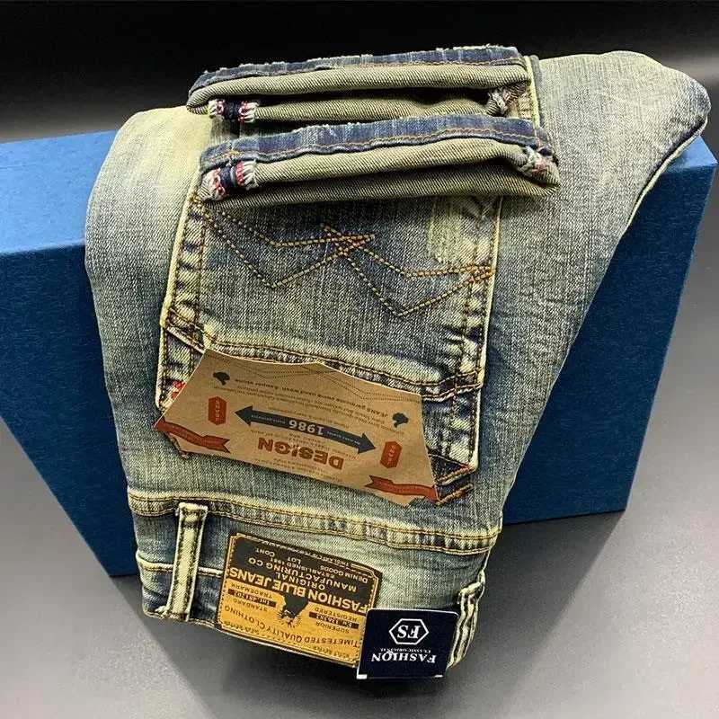 Mens Jeans Washed Skinny Man Cowboy Pants Retro Trousers Slim Fit High Quality Tight Pipe Korean Style Xs Y2k Vintage Stacked W250925