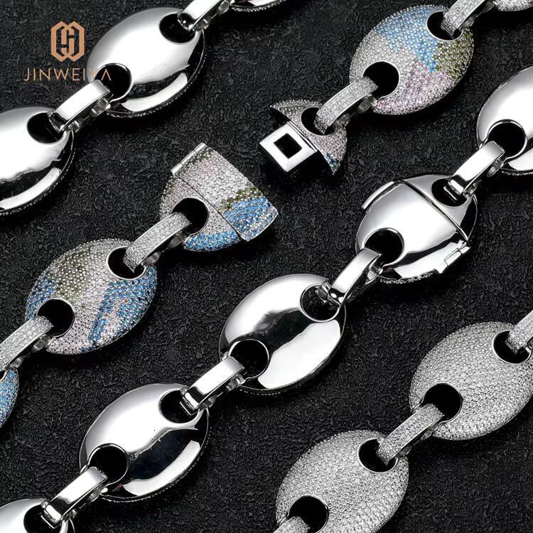 Customized Trendized 20mm Sparkling Luxury Hip Hop Jewelry Multicolor Pig Nose Necklace Miami Iced Out Moissanite Cuban Chain Link