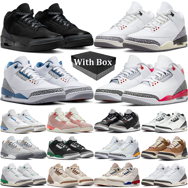 With box 3s 3 designer Basketball Shoes for mans womans black cat red grey pink green blue outdoor sports trainer sneakers