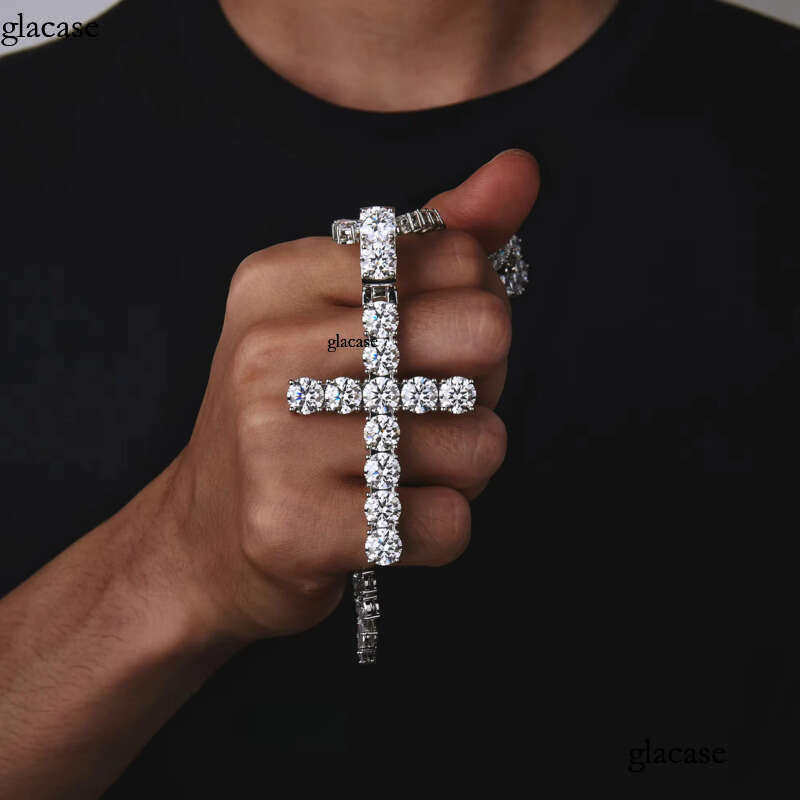 6/8mm sterg sier tennis big cross necklace moissanite pendants and chain for men