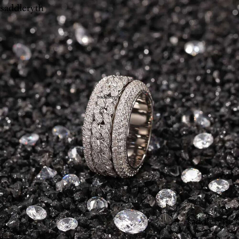 Hip Hop Band Gold Plated sier Champion Rotatable Rings for Men Iced Out Moissanite Dia Ring Jewelry 13
