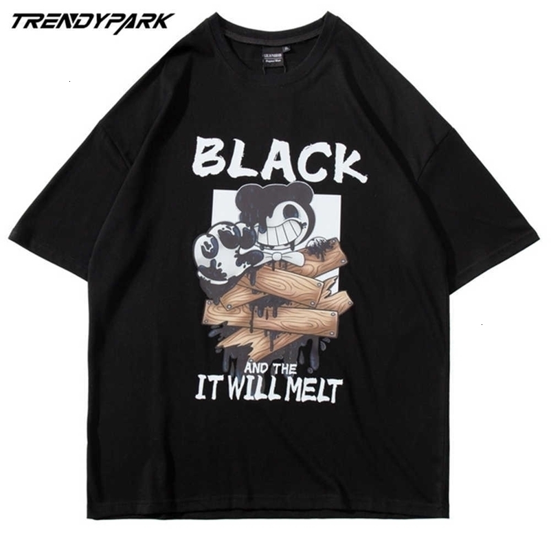 Men Streetwear T-Shirt Hip Hop Cartoon Printed T Shirt Harajuku Cotton Summer Short Sleeve Tshirt Casual Oversized Shirt 210601