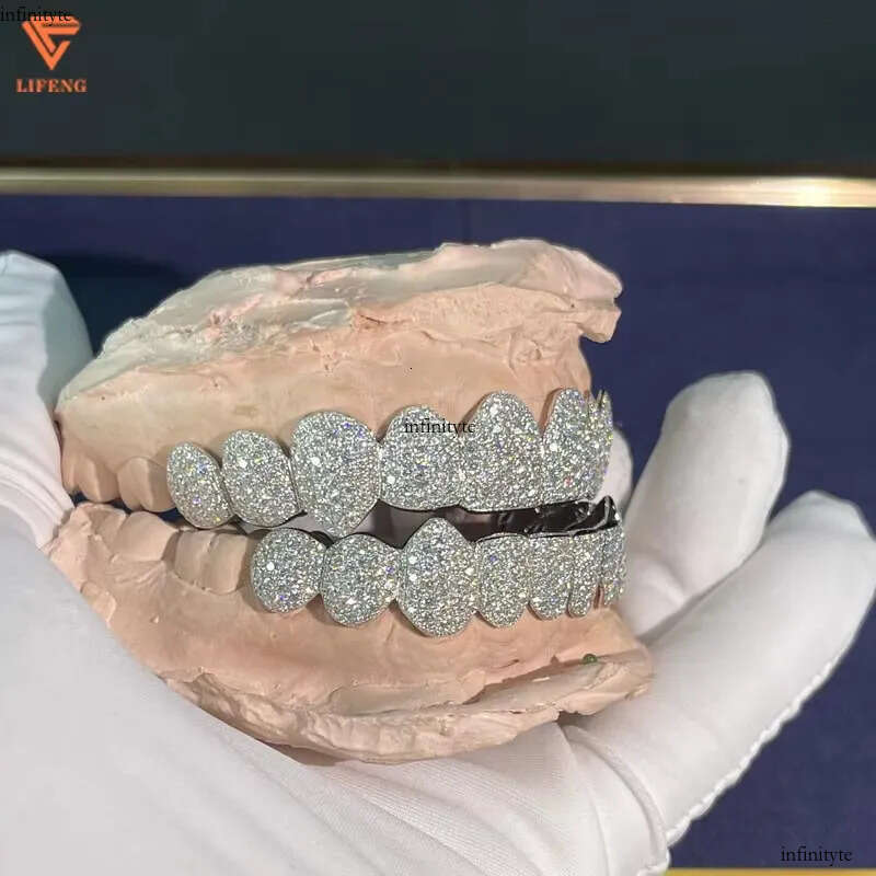 Lifeng Jewelry Deep Perm Cut Custom VVS Moissanite Hip Hop Honeycomb 16/20 Teeth White Gold Dia Ice Out Grillz aaa
