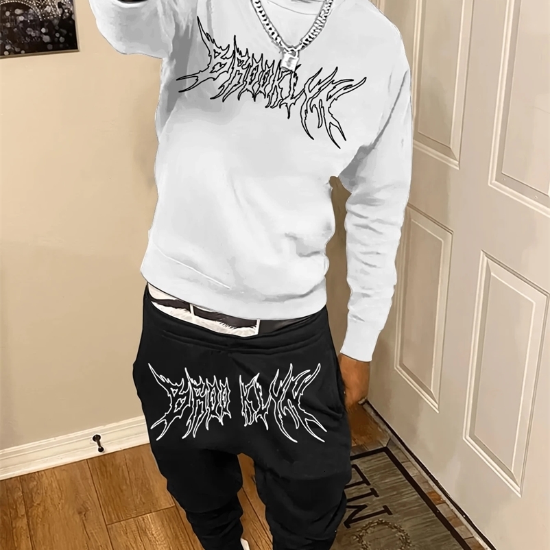 Autumn Trendy sportswear and pants set for mens daily loose casual slim fit printed 100 long sleeved sportswear 2-piece set 241231