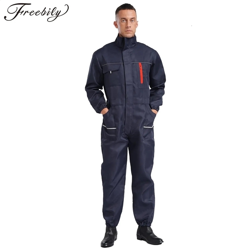 Mens Work Overall Uniform Reflective Stripes Working Coveralls Jumpsuits Welding Suit Car Repair Workshop Mechanic Work Clothes 240716