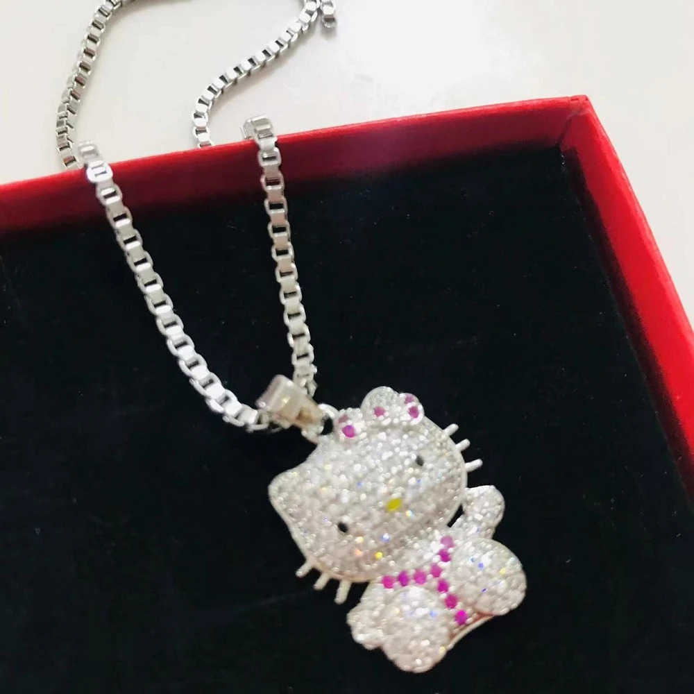 Sanrio Kawaii Hello Kitty Necklace Anime Sanrio Accessories Diamond Hello Kitty Pendant Clavicle Chain Girls Fashion Jewelry Gifts L250925