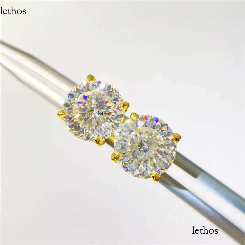 America And European Fashion Sterling Sier Gold Plated Bling Moissanite Dia Round Studs Earrings Nice Jewelry Gift bf