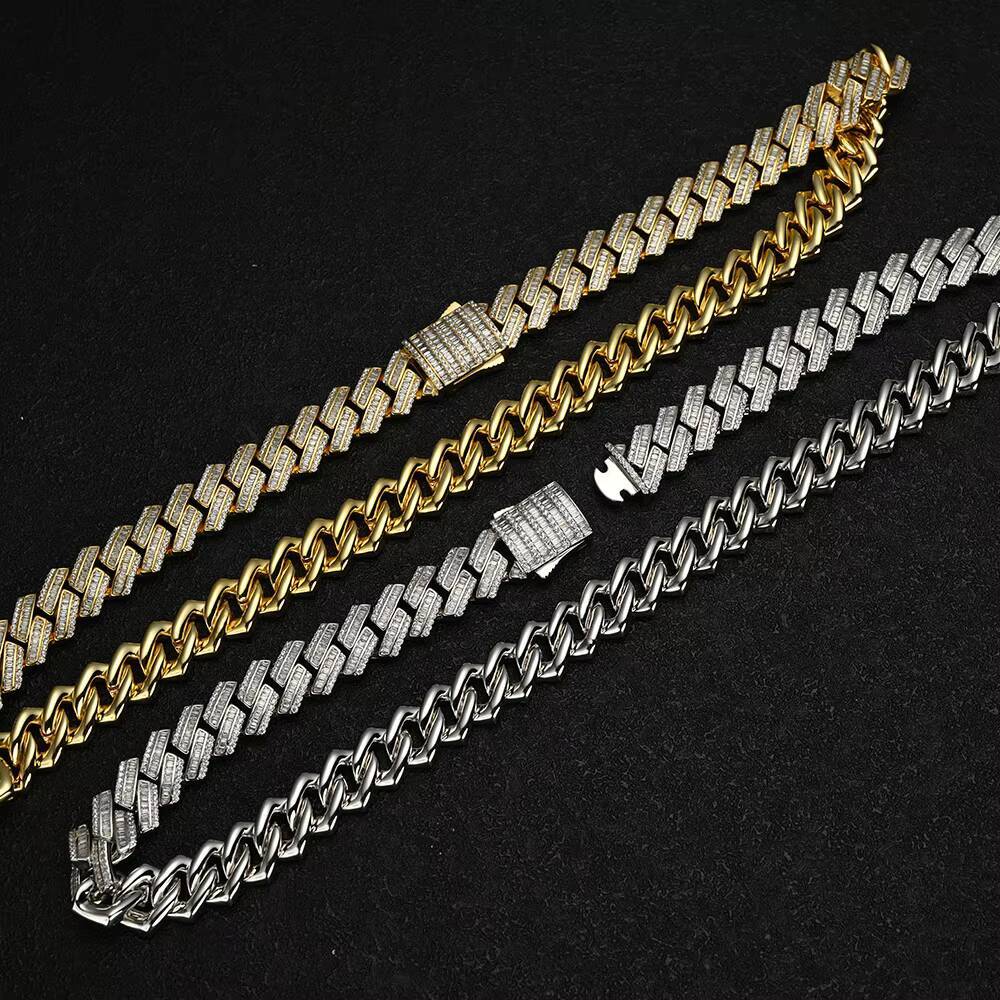 7 8 9 Iced Chain Bling Brass Moissanite Cuban Link Bracelet Gold Plated Hip Hop Jewelry with Micro Pave Moissanite 12mm