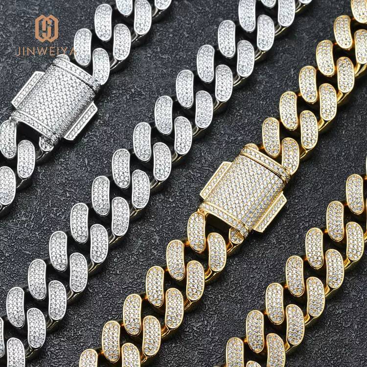 JWY Customized Trend 18k Gold Plated Brass Cuban Link Chain 18mm Diamond Hip Hop Chain