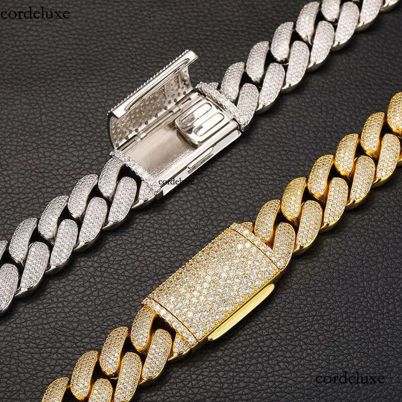Miami Cuban Link Chain for Men Micro Inlaied 4 Row Bling Dia 20MM Wide Iced Out Chains Necklace Designer Prong Rock Hip Hop Gold Moissanite Jewelry Wo
