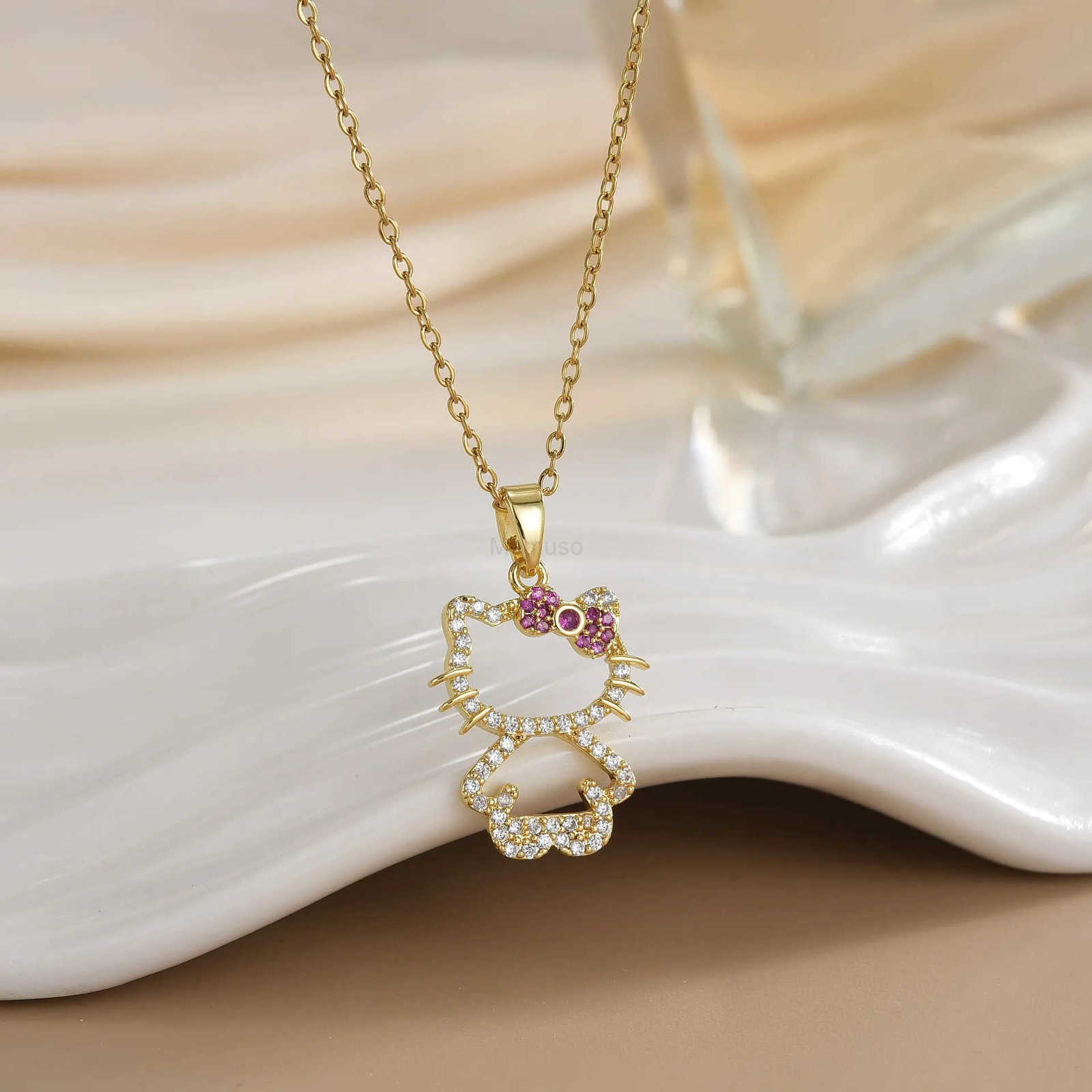Sanrio Stainless Steel Chain Cute Zircon Hello Kitty Pendant Necklaces for Women Girls Shiny Charm Jewelry Accessories Gifts L250925