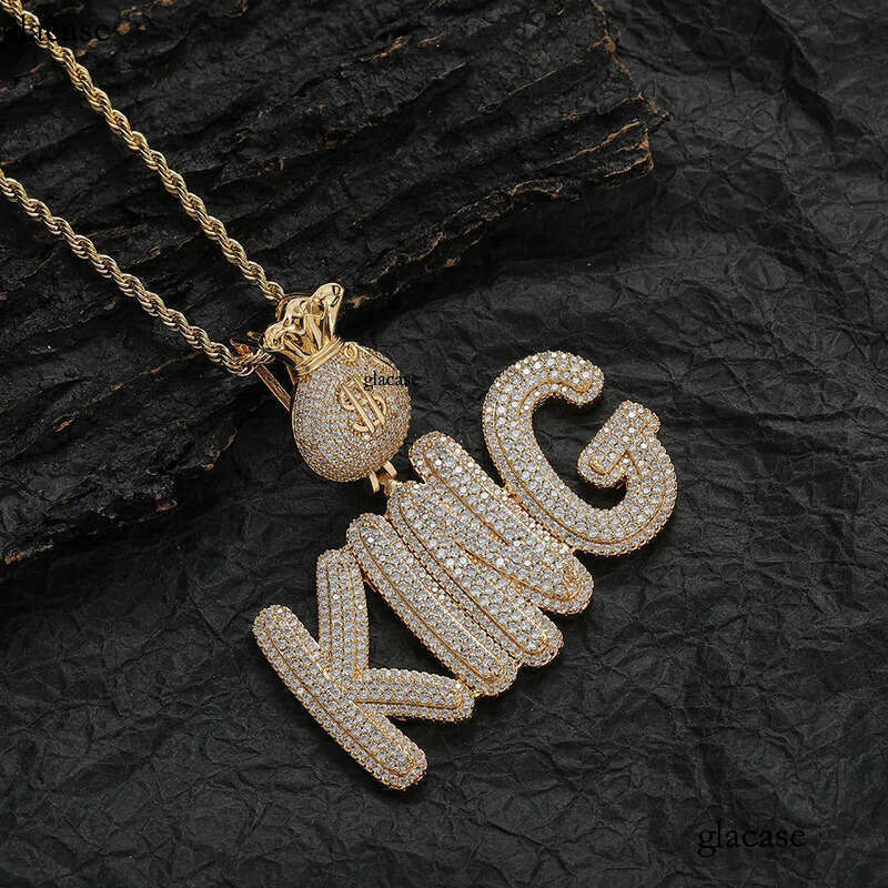 A-Z Custom Name Letters Pendant Necklaces Jewelry Dollar Symbol Buckle Clasp Full TopBling Zircon