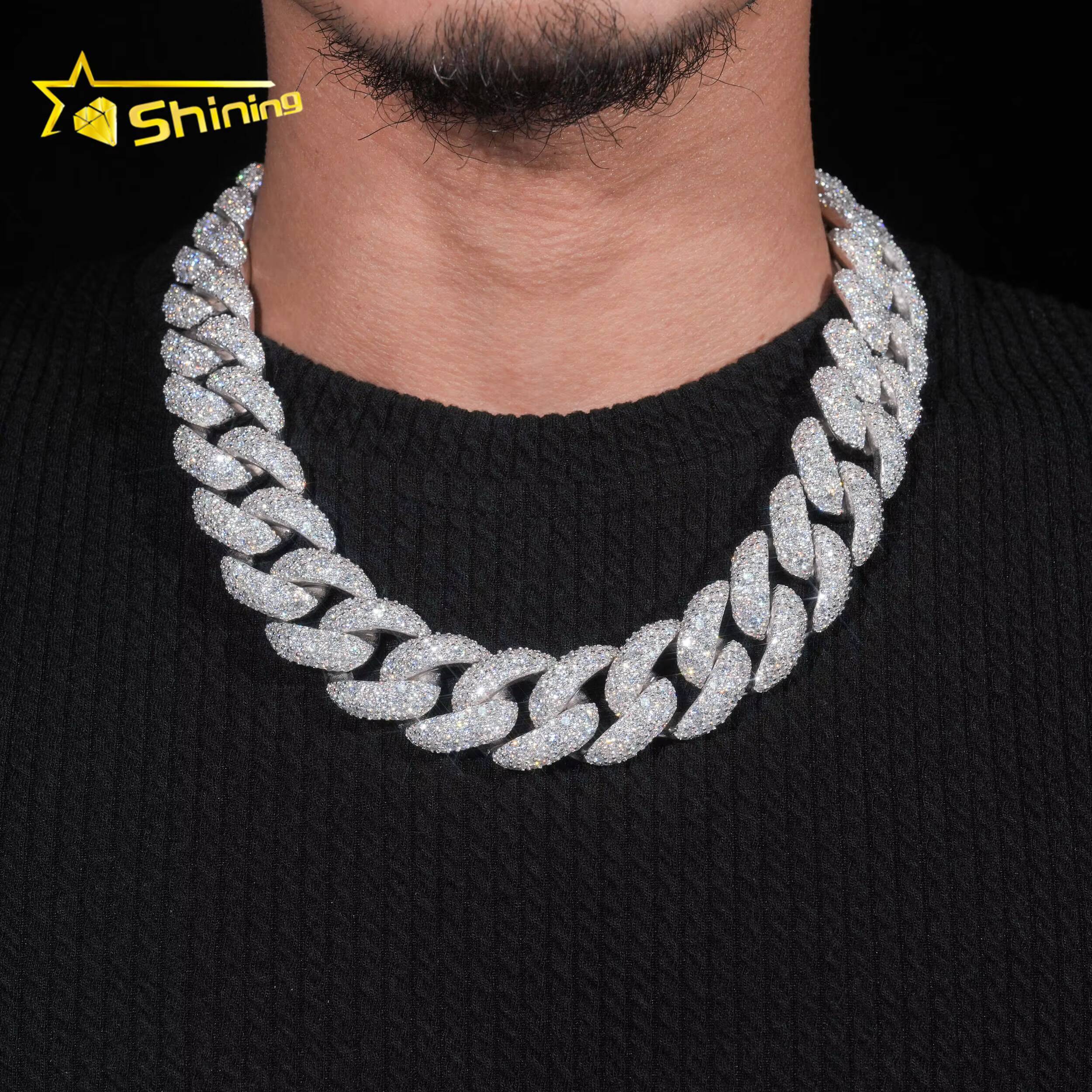 Luxury Big Size 23mm Width Iced Out Cuban Link Moissanite Hip Hop Jewelry Customized Trend Men 925 Silver Moissanite Cuban Link Chain