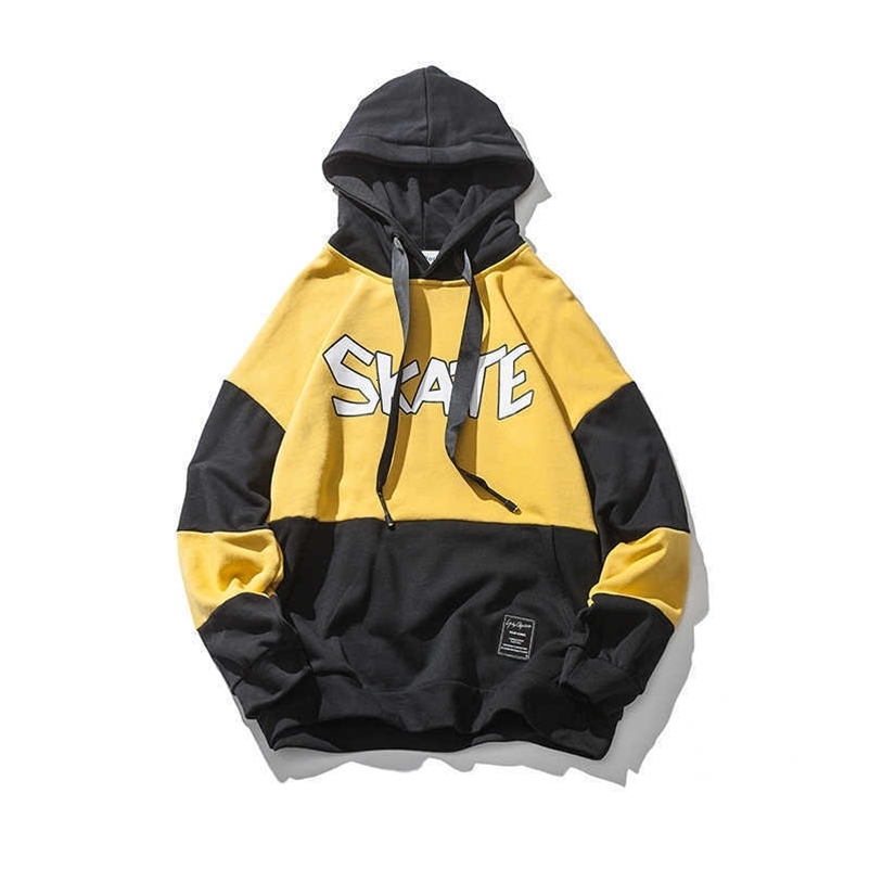 Casual Autumn Spring Men Hoodies Hip Hop Street Wear Sweatshirts Skateboard Pullover Hooded Male Contrast Color Sports Tops 210603
