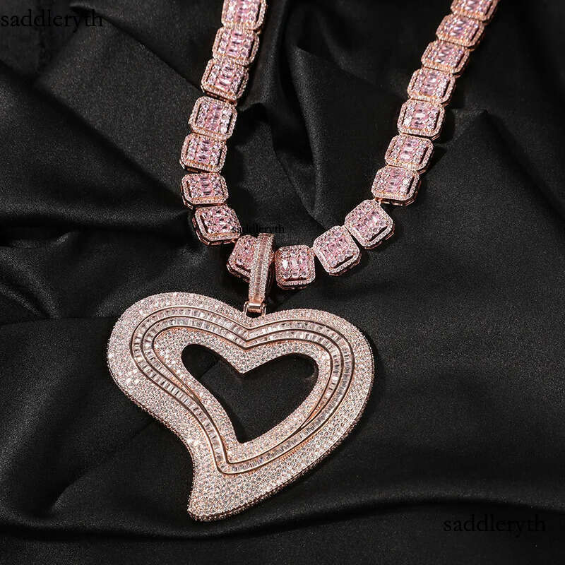 Iced Out Heart Necklace Rose Gold Sier Plated Big Pendant Mens Hip Hop Necklaces Jewelry 5f 60 7a