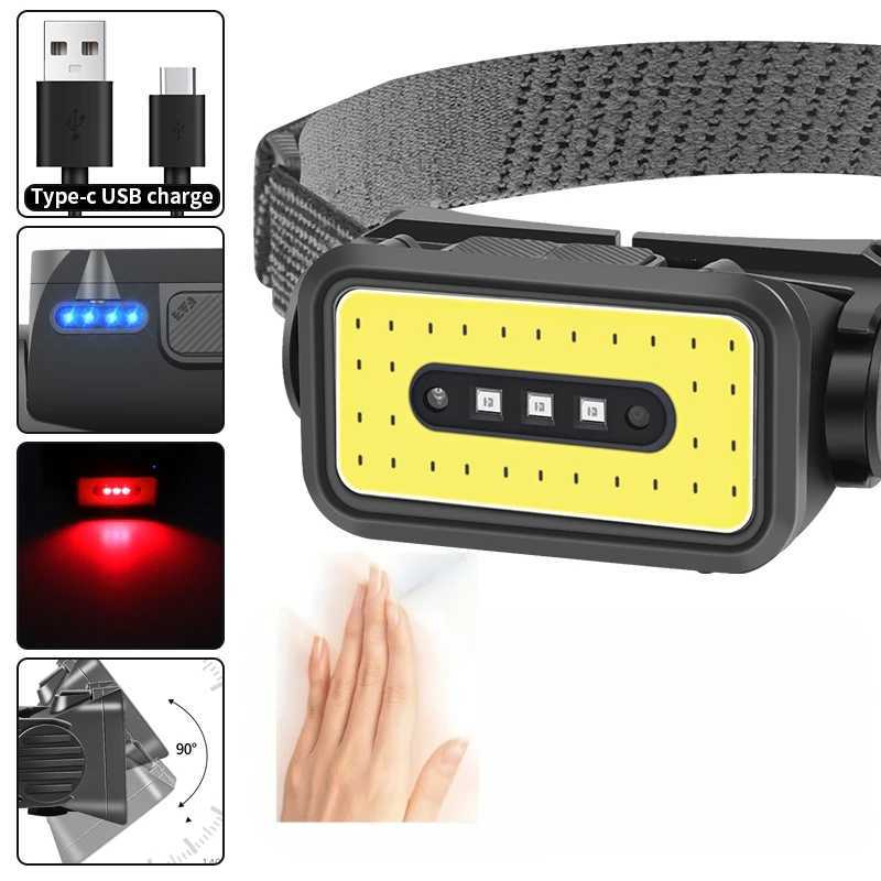Smart Motion Sensor COB LED Headlamp 5 Lighting Modes USB Rechargeable Headlight Outdoor Waterproof Head Lamp Head Flashlight J250925