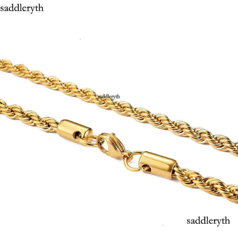 2-6MM Gold Color Twisted Rope Chain Necklace Stainless Steel Never Fade Waterproof Choker For Men Women Fashion Jewelry 86 ae 76