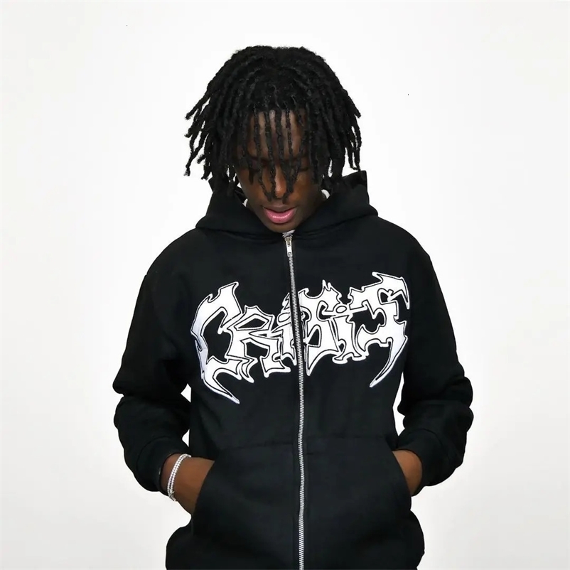Y2K Zipper Hoodie Men American Style High Street Print Sweatshirt Women Harajuku Fashion Streetwear Casual Clothes Oversize Coat 240106