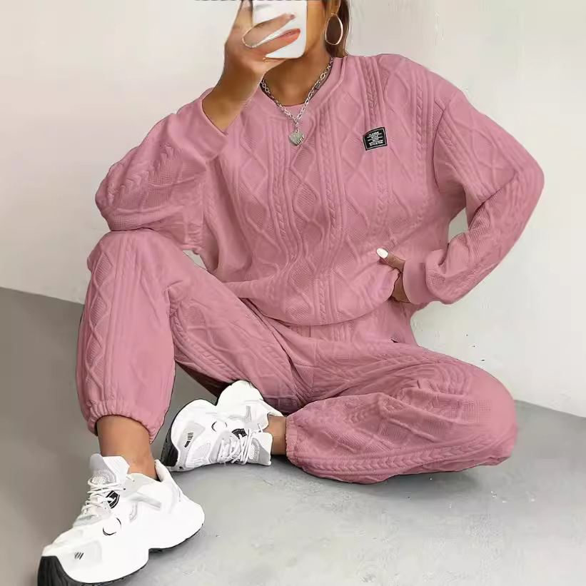 2024 Autumn Winter New Women's Jacquard Long Sleeve Casual Round Neck Sweatshirt and Pants Set
