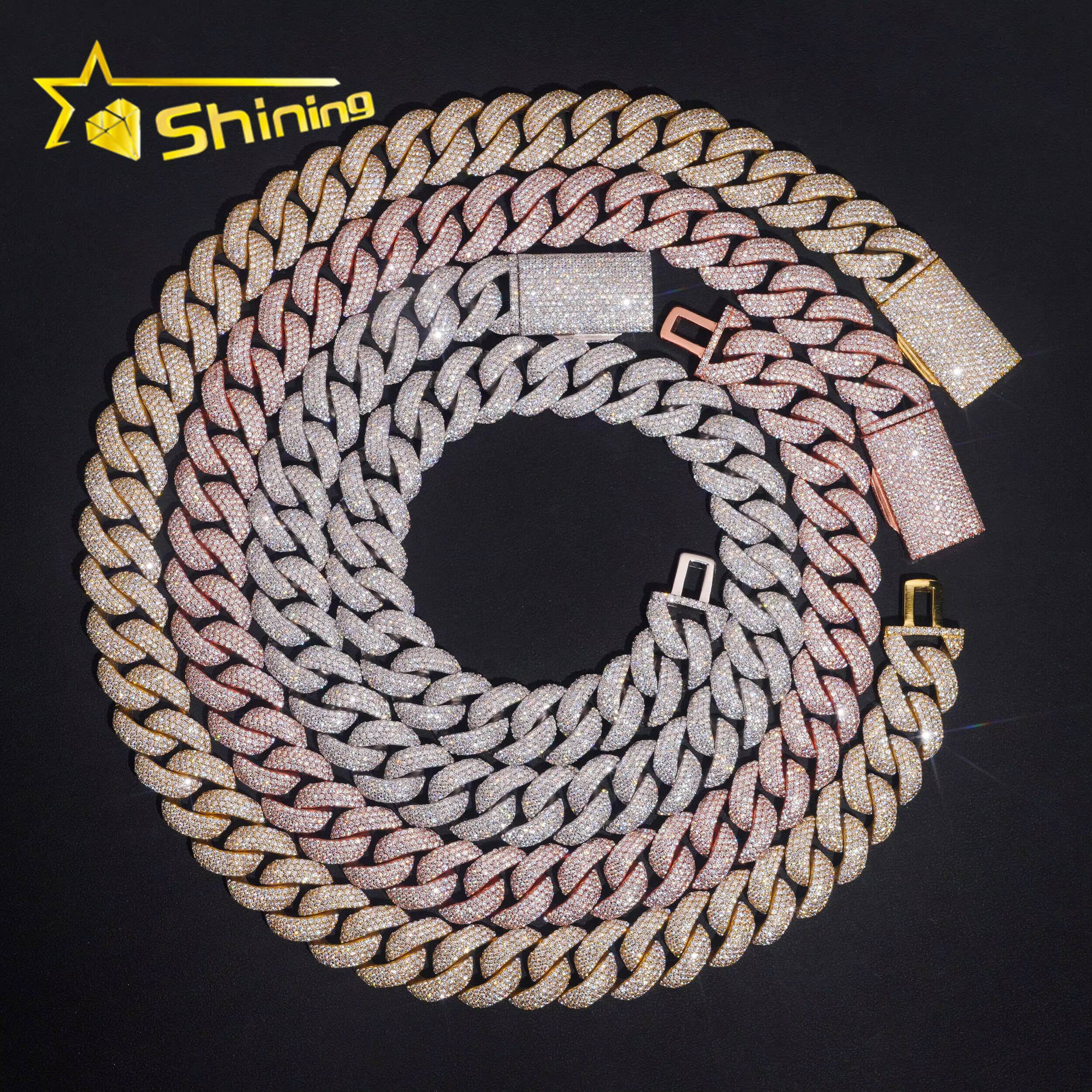 Hip Hop Jewelry 20mm 4 Rows Chain Solid 925 Sterling Silver GRA Certificate Iced Out Necklace Moissanite Cuban Link Chain