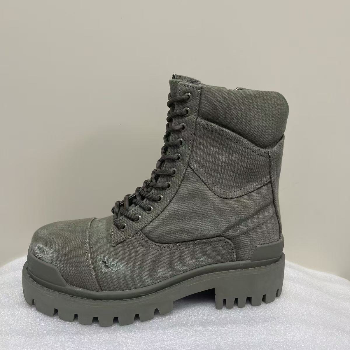 designer Boots in green cotton canvas couple martin boots high quality Combat Strike 20mm cotton canvas upper classic round toe boots autumn winter br
