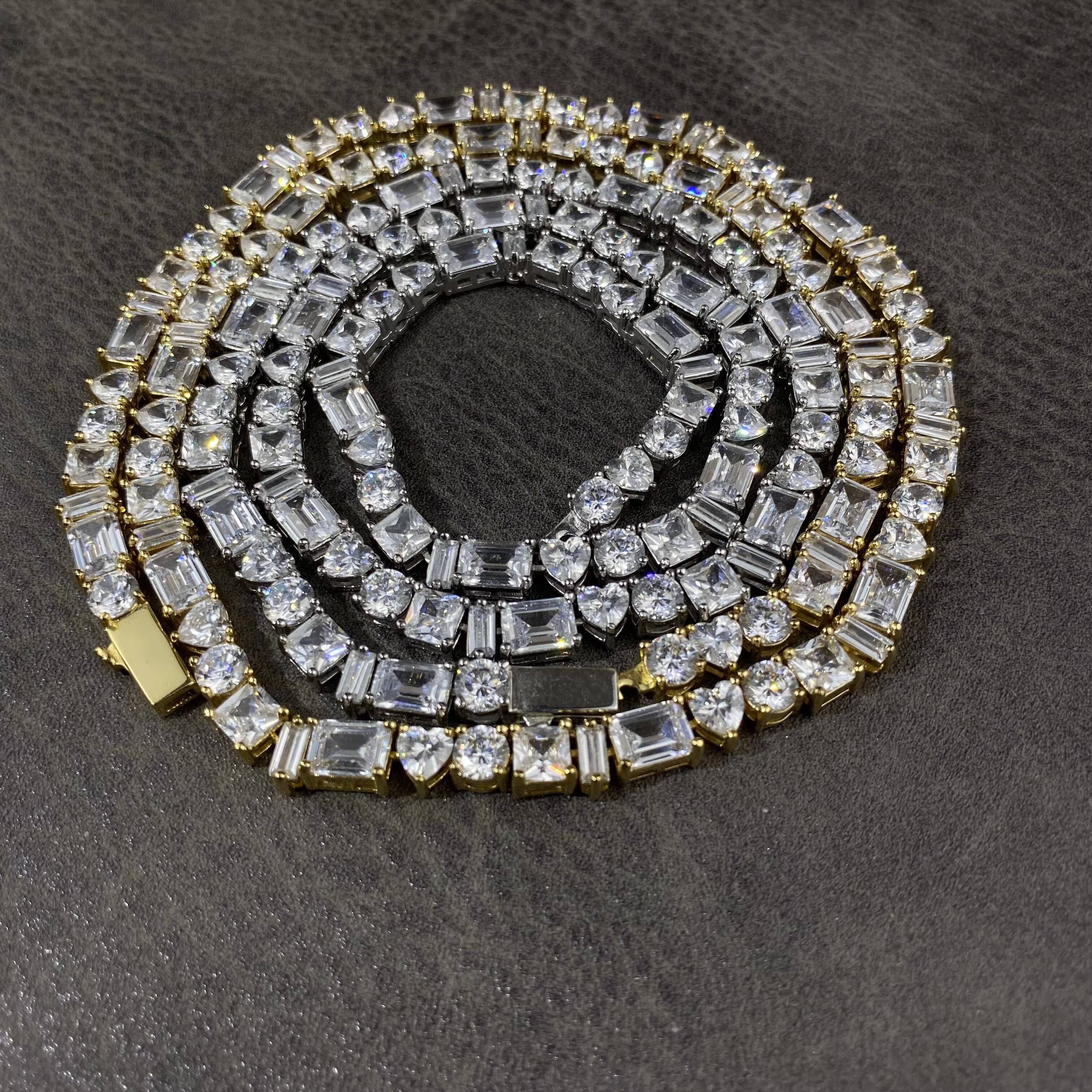 Iced Out Emerald Cut Baguette Tennis Chain Menwomen Tennis Necklace Bling Hip Hop