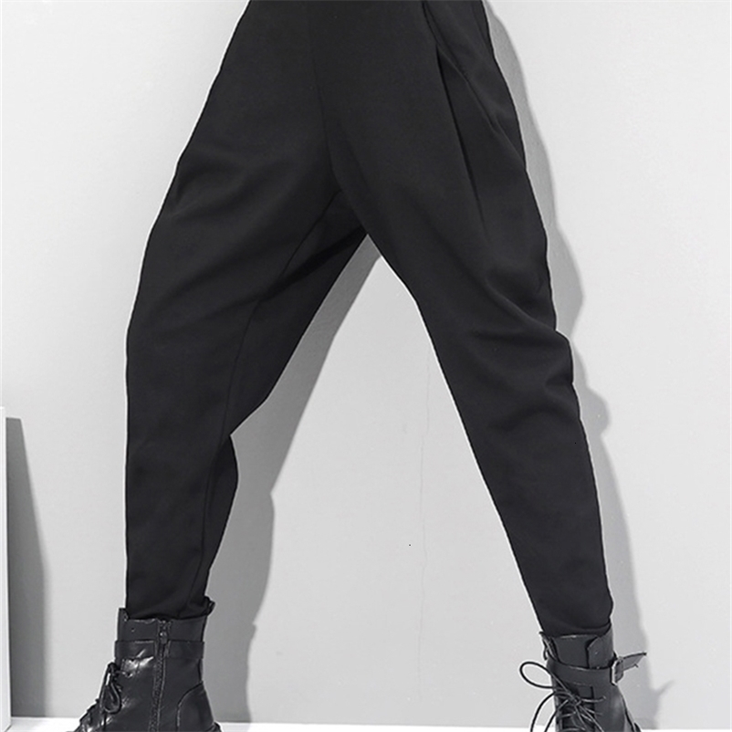 Women's Pants Capris EAM High Elastic Waist Black Brief Long Harem Trousers Loose Fit Pants Women Fashion Spring Autumn 1DC419 230413