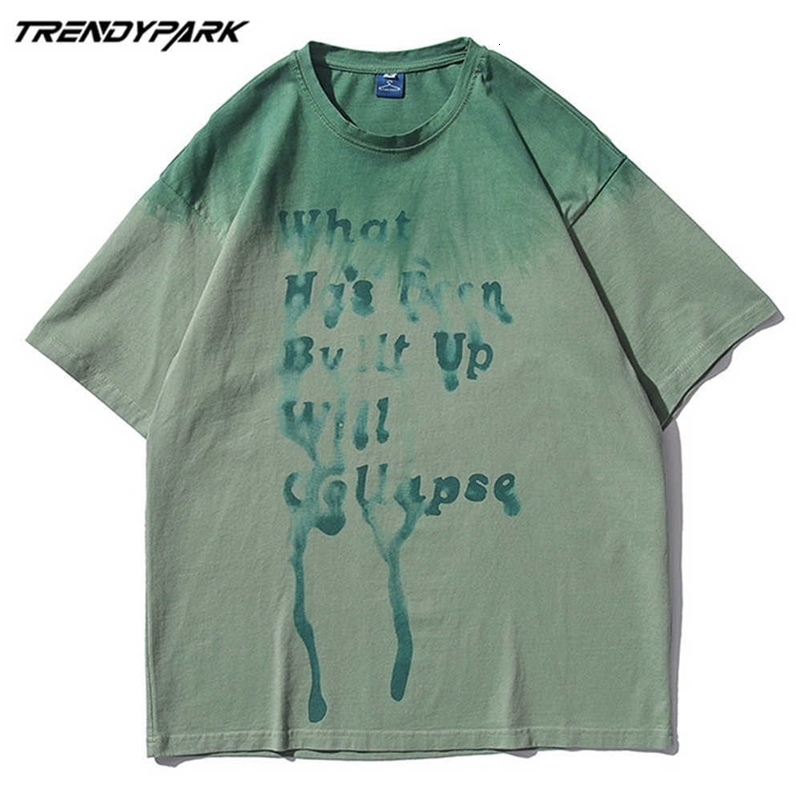 Men's T-shirt Summer Tie-dye Letters Print Short Sleeve Tee Hip Hop Oversized Cotton Casual Harajuku Streetwear Top Tshirts 210601