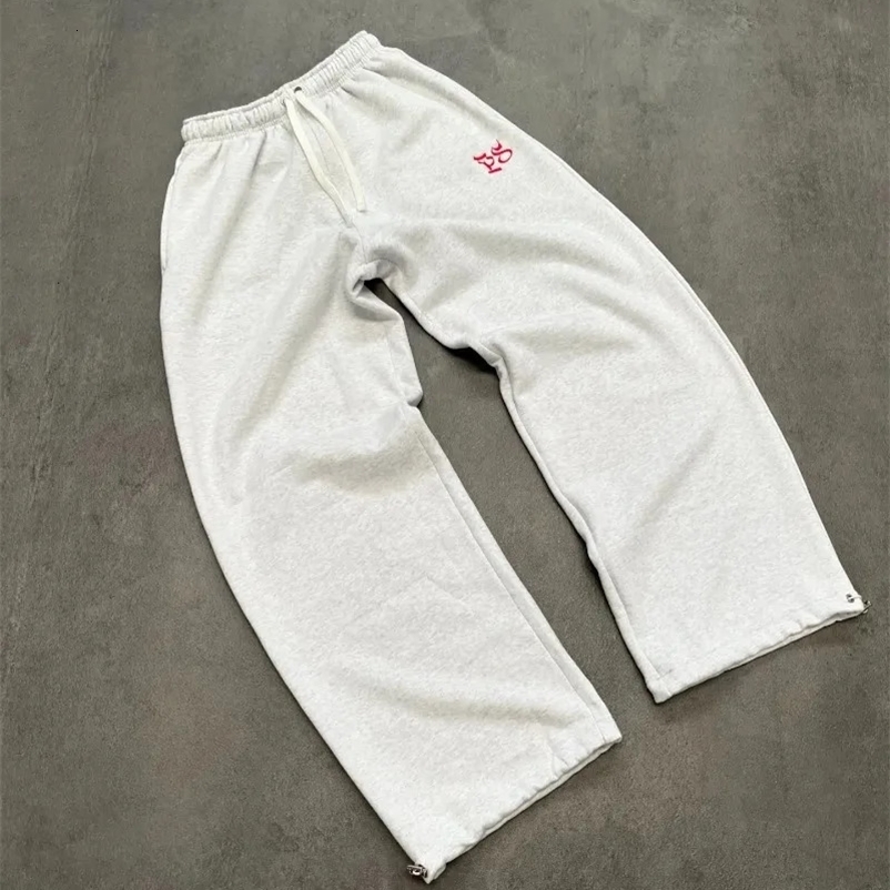 American retro solid color sports pants Y2K Harajuku letter embroidery casual mens street hip-hop trend loose straight pants 240930