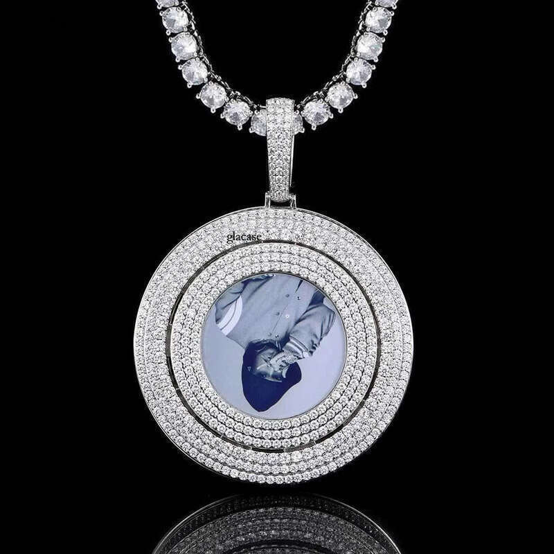 Customize Rotatable Solid Memorial Photo Pendant Necklace TopBling Zircon Men Women Lover Gift