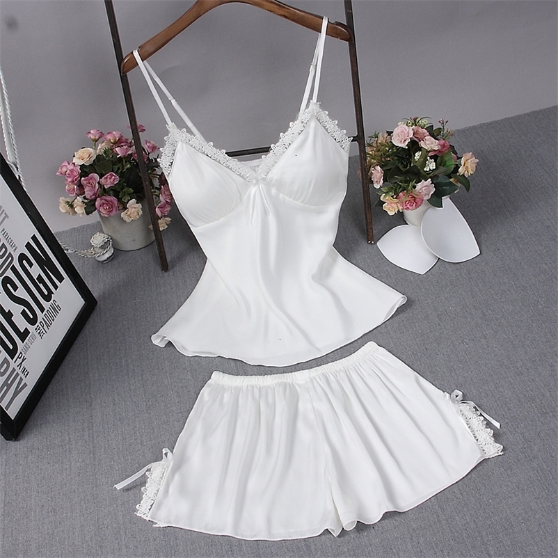 Women's Sleepwear Sexy Summer Womens 2PC Robe Bath Gown Strap Top Pants Pajamas Sets Sleepwear Lady Home Wear Nightgown Suit Sleepshirts M-XXL 23