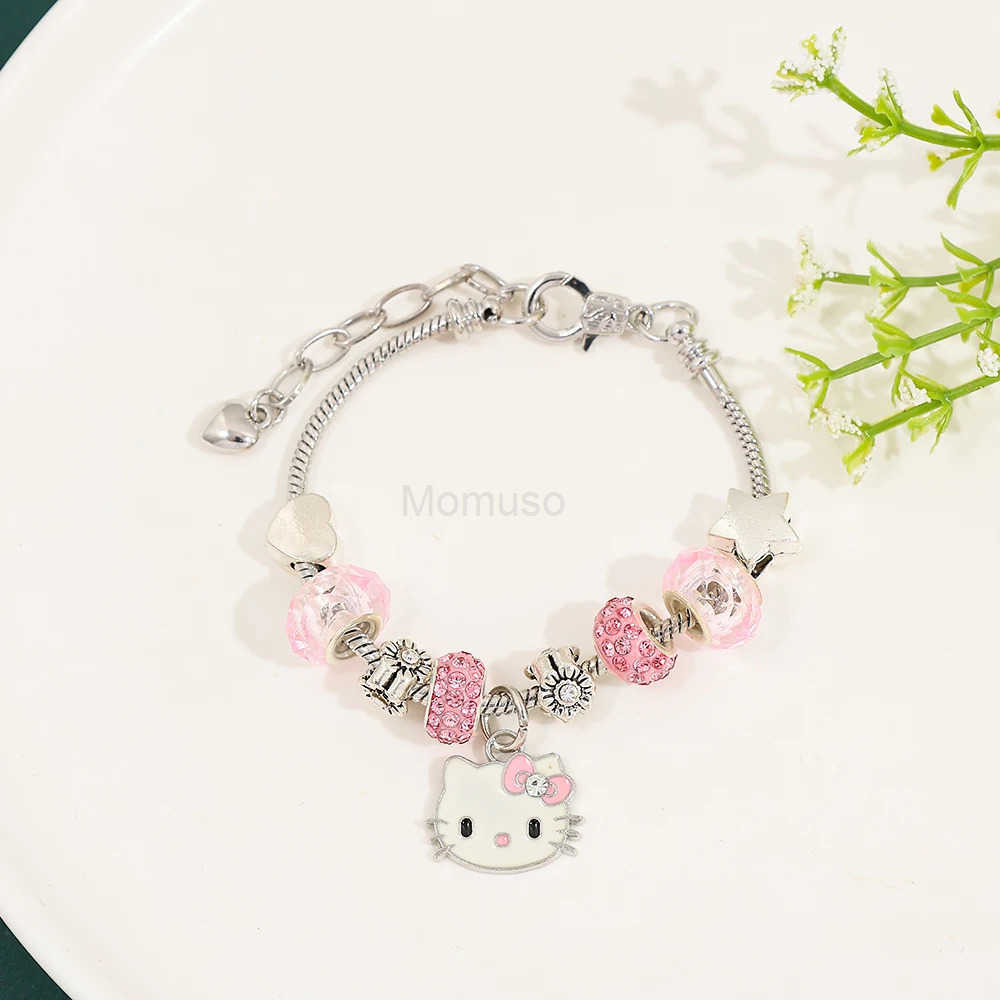 Sanrio Hello Kitty Alloy Pendant Necklace Bracelet Set Adjustable Cute Cartoon Anime Jewelry Gift for Women L250925