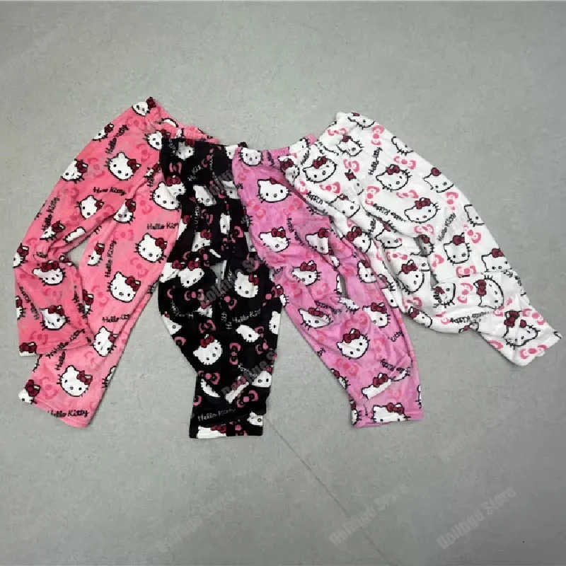 Sanrio Anime Hello Kitty Pajama Pants Fleece Double Elastic Fabric Soft Trousers Fashion Women Trousers Cute Cartoon Girl Gifts L250925