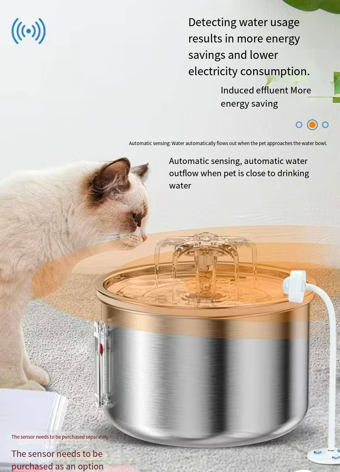 2L Stainless Steel Cat Drinker Dog Drinking Bowl Auto Pet Drinker Bowl Cat Water Fountain 5V USB Powered