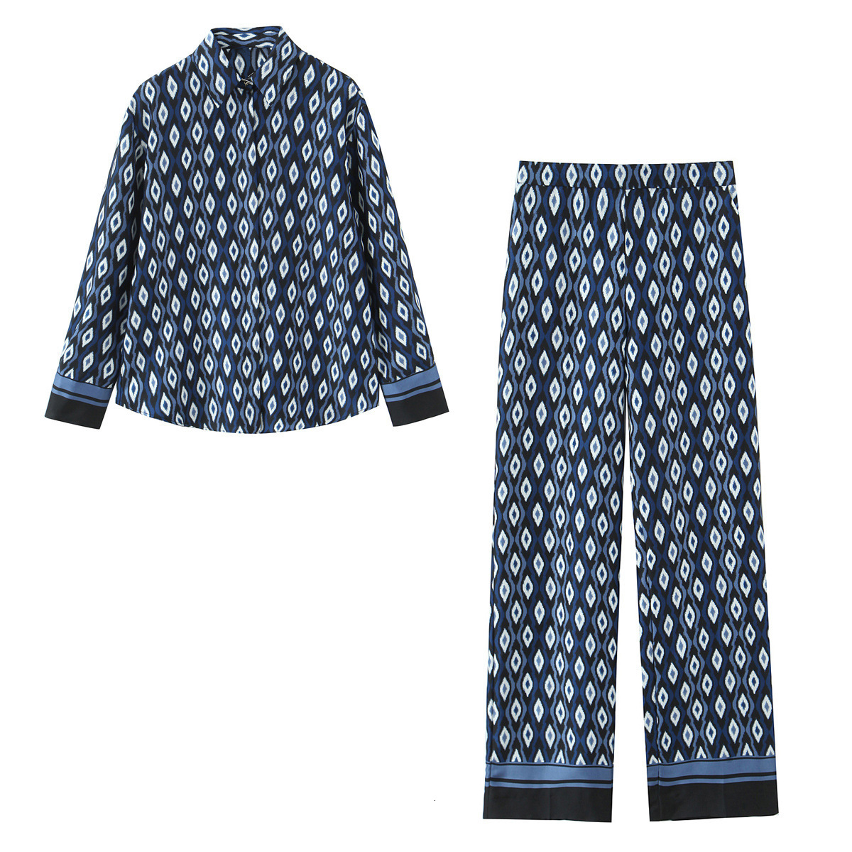 Women's Clothing 2025 Early Spring New Geometric Pattern Printed Long Sleeve Shirt Pants Set