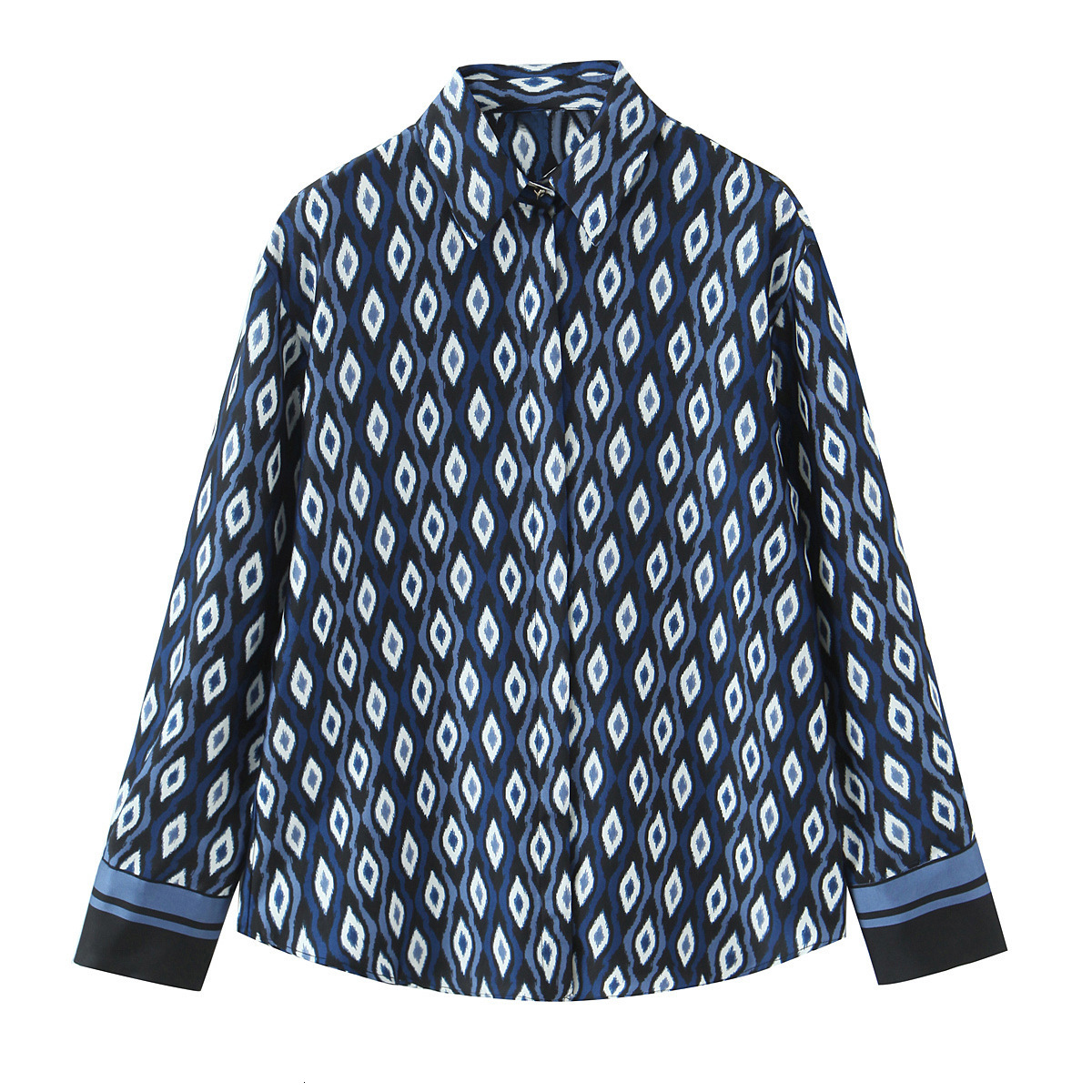 Women's Clothing 2025 Early Spring New Geometric Pattern Printed Long Sleeve Shirt Pants Set