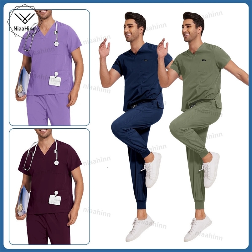 Scrubs Breathable Hospital Uniforms Men Women Short Sleeve Nursing Scrub Uniform Sets Wholesale Doctors Nurses Work Wear 250420